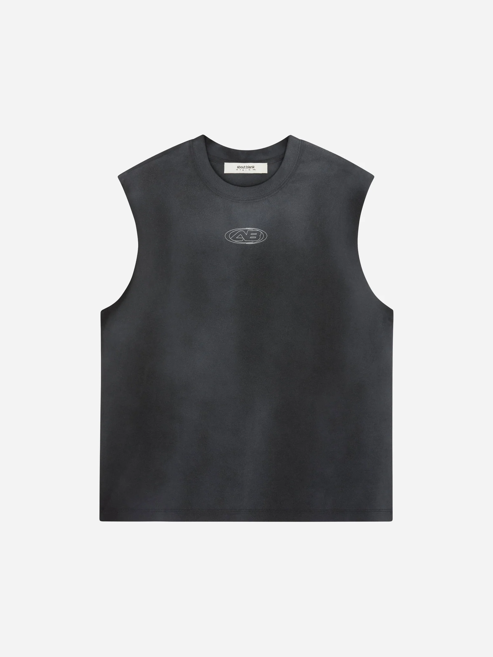 AbSportsSleevelessT-Shirt_WashedBlack_01 About:blank ellipse sleeveless t-shirt