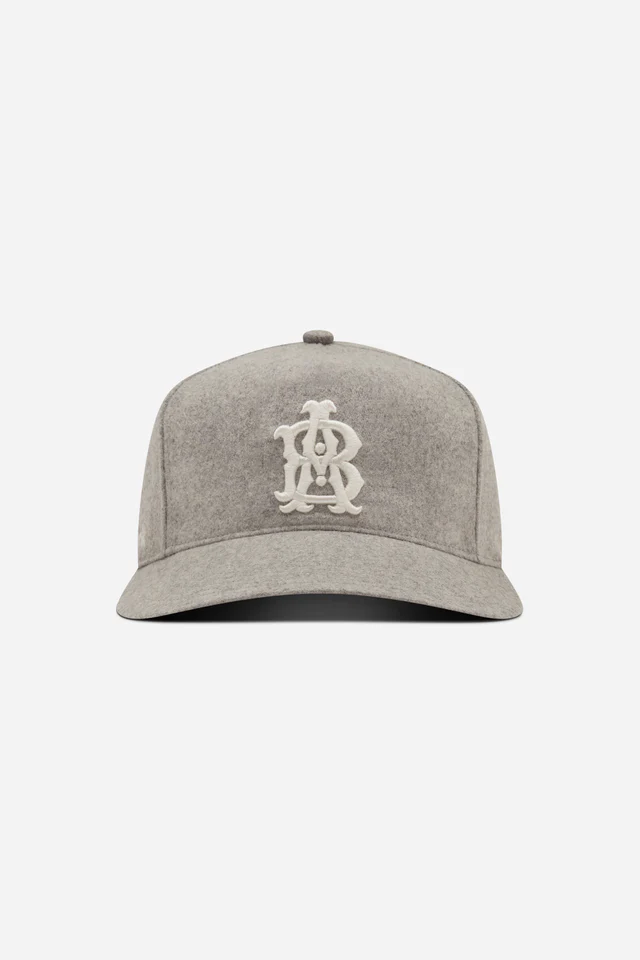 MonogramPinstripeCap_GreyWhite_Front About:blank monogram cap wool