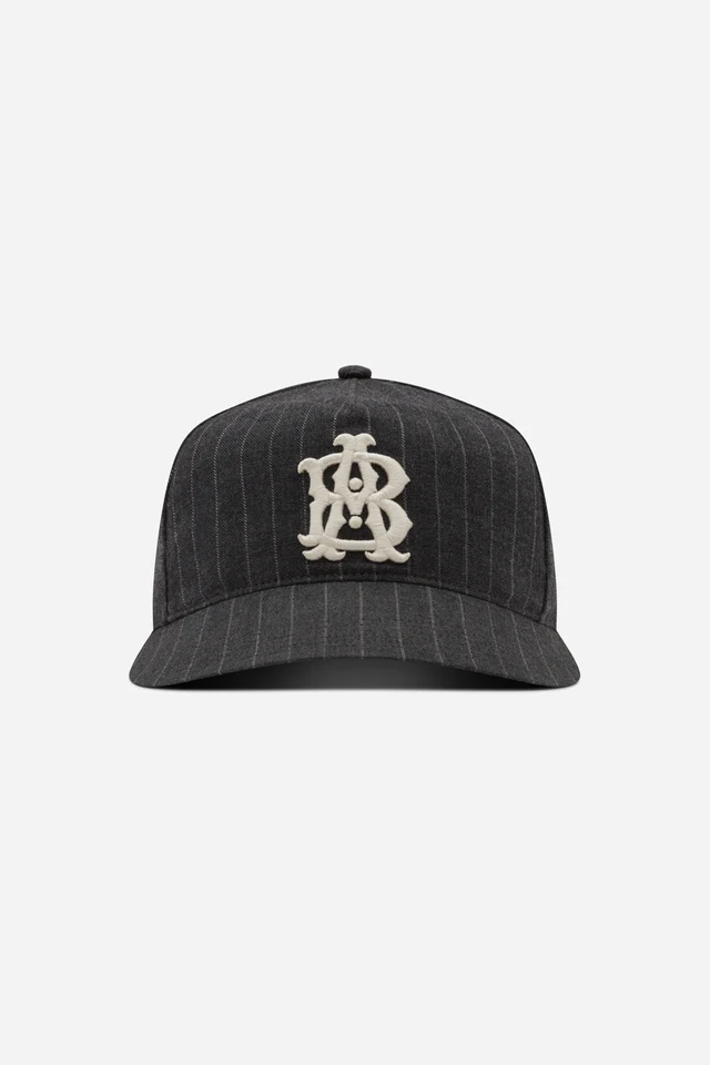 Monogram_Cap_GreyWhite_FRONT About:blank monogram pinstripe cap
