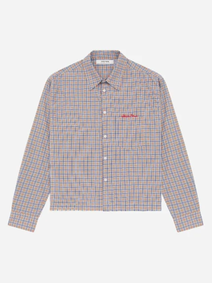 About:blank raw edge check shirt
